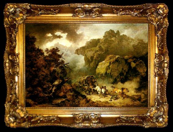 framed  Philippe Jacques landscape with carriage in a storm, ta009-2